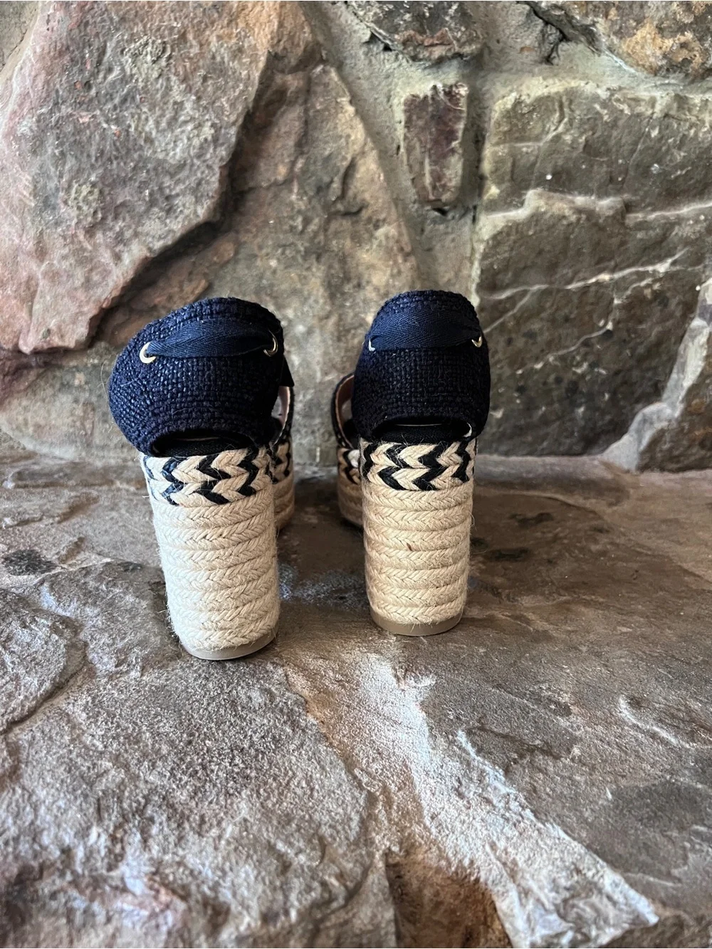 Castaner Black Woven Espadrille Platform Sandal with Ankle Tie